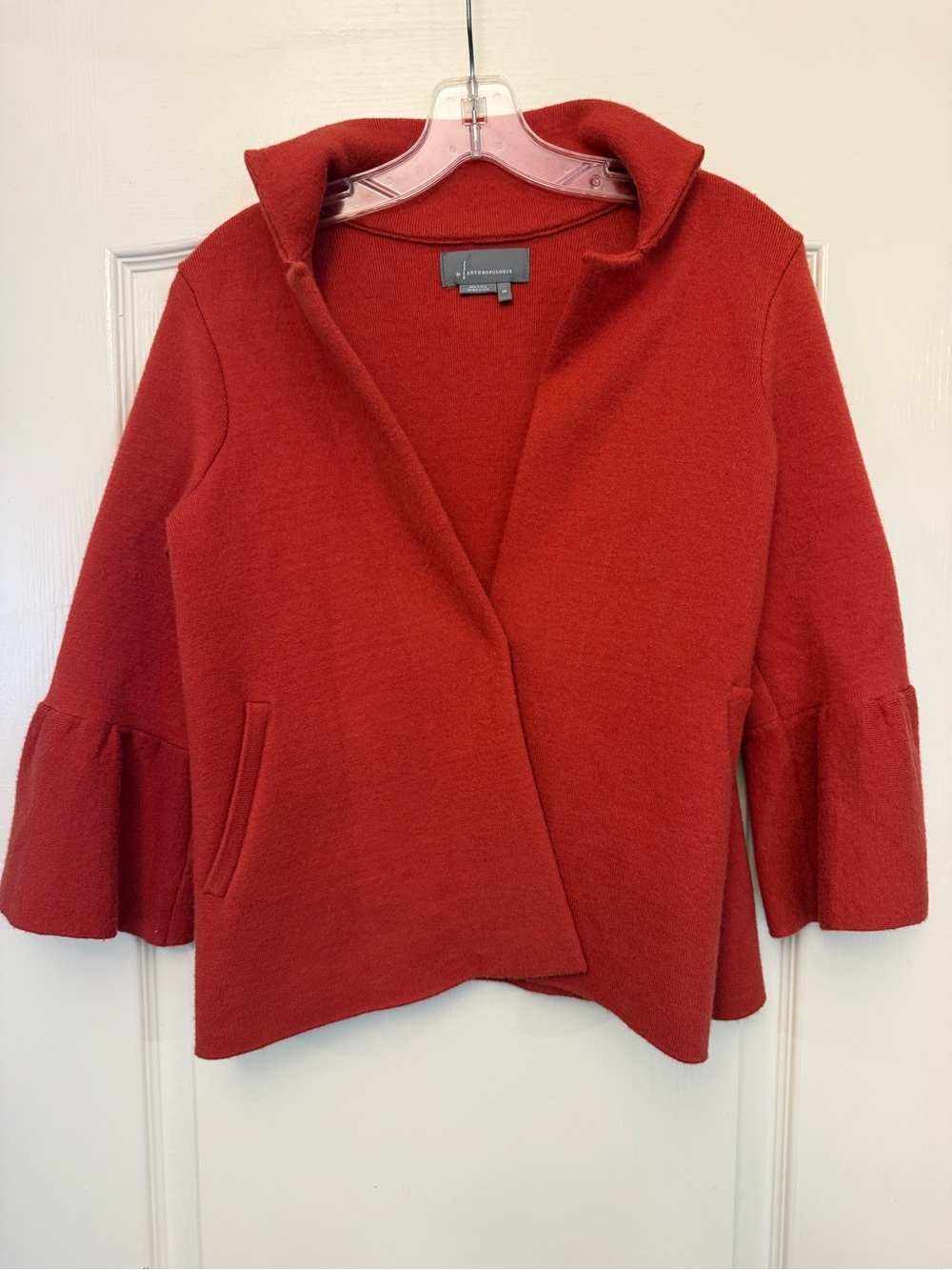 Anthropologie Orange Open-Front Bell Sleeve Sweater Jacket